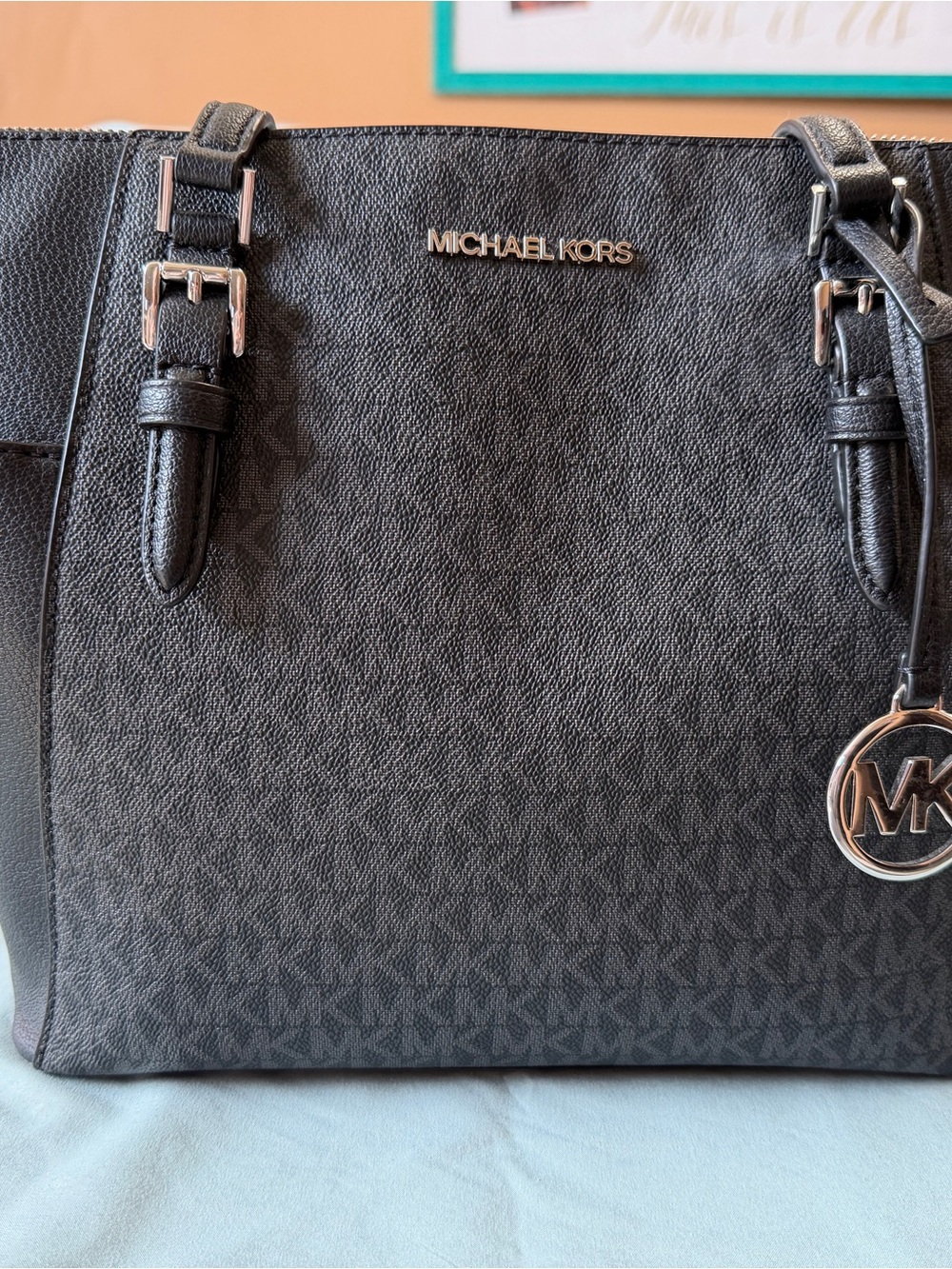 Michael Kors Black Signature Tote with MK Charm